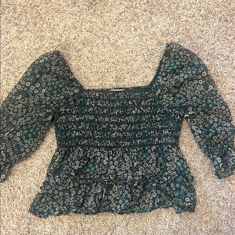 American Eagle Outfitters Floral Smocked Blouse - Green